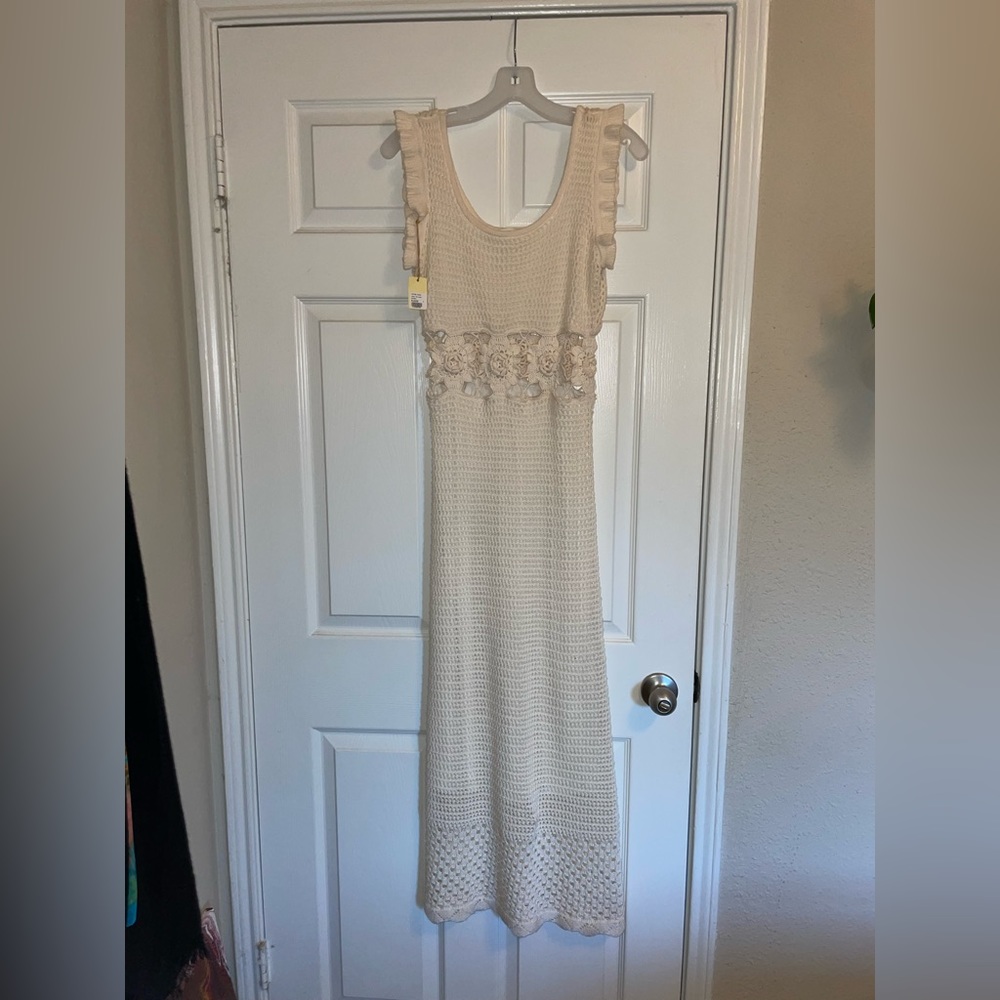 Saltwater Luxe long crochet dress in cream